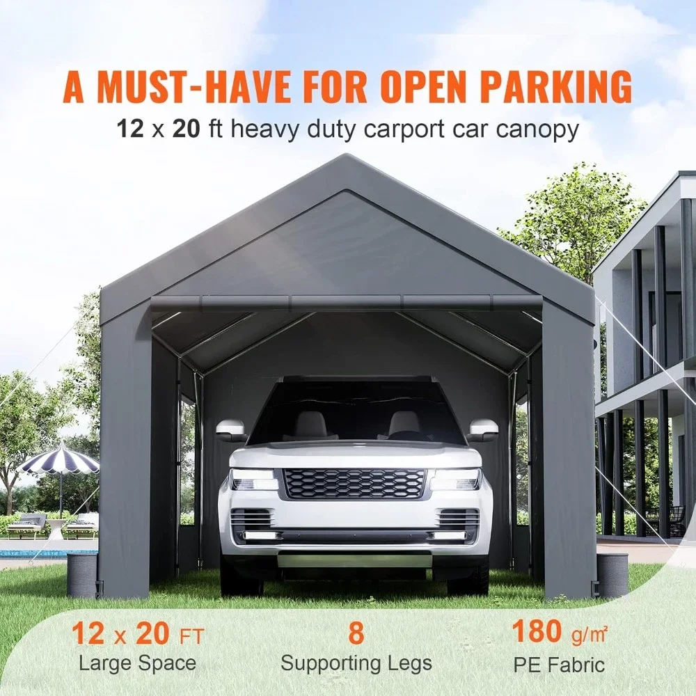 Carport 12'x20' Heavy Duty Portable Garage, Upgraded Extra Large Car Canopy with Roll-up Ventilated Windows, Removable Sidewalls