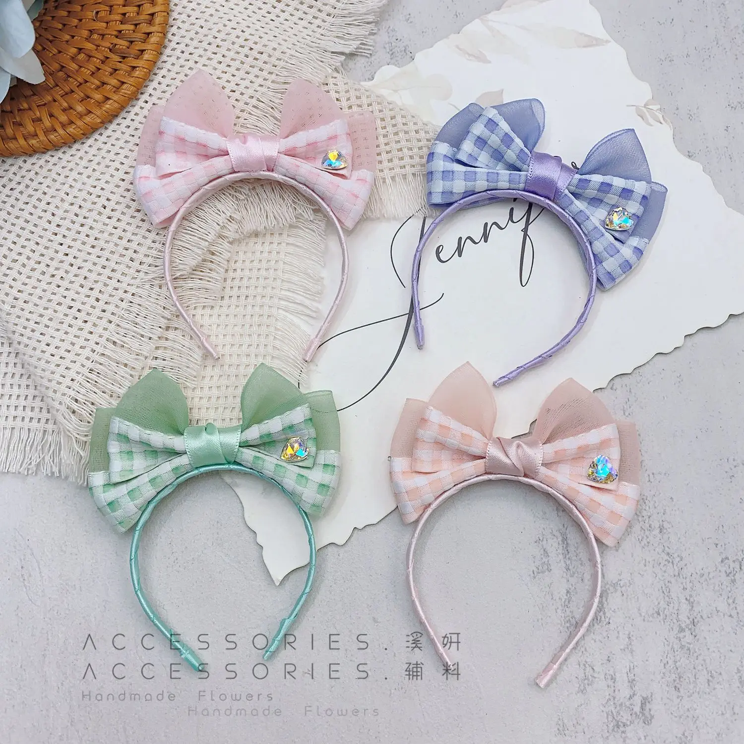 

17cm Labubu Clothes Doll Outfits Labubu Headband DIY Handmade Tulle Plaid Bow Doll Figure BJD Doll Cute Mini Headband