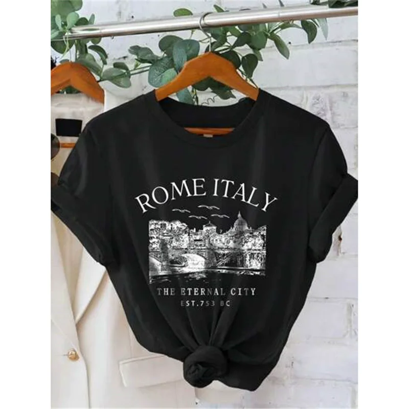 

Bestseller Casual Cotton 100% Short-Sleeved T-Shirt round Neck Italy Skyline Rome Graphic TINAWLY Unisex Tee Graphic T-shirt
