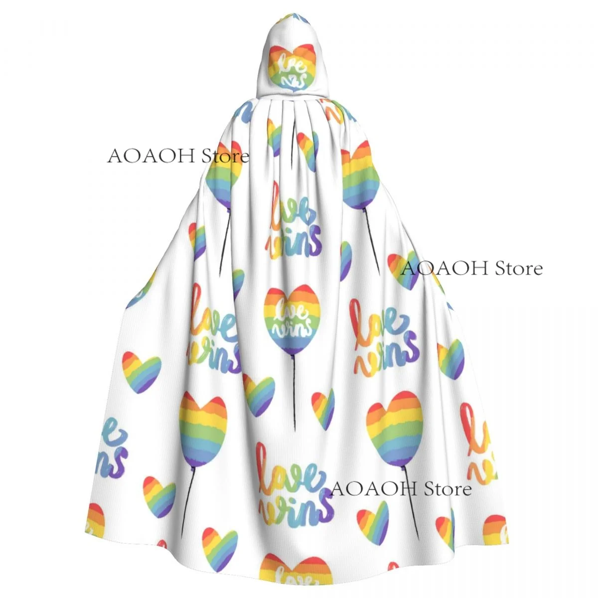 

Rainbow Hearts Balloons Witch Cloak Hooded Cosplay Costume Halloween Adult Long Party Cape