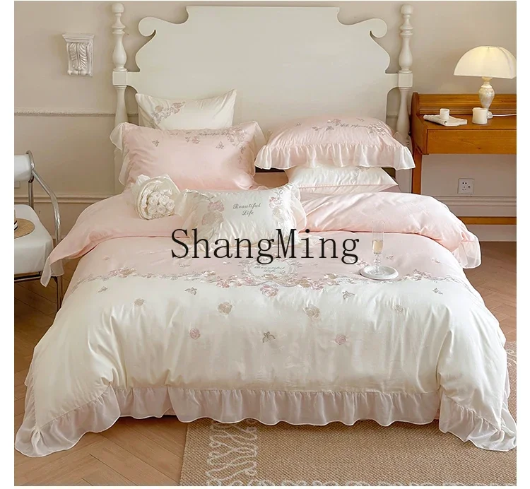 ZYY double-strand long-staple cotton four-piece romantic flower embroidered quilt cover cotton bedding