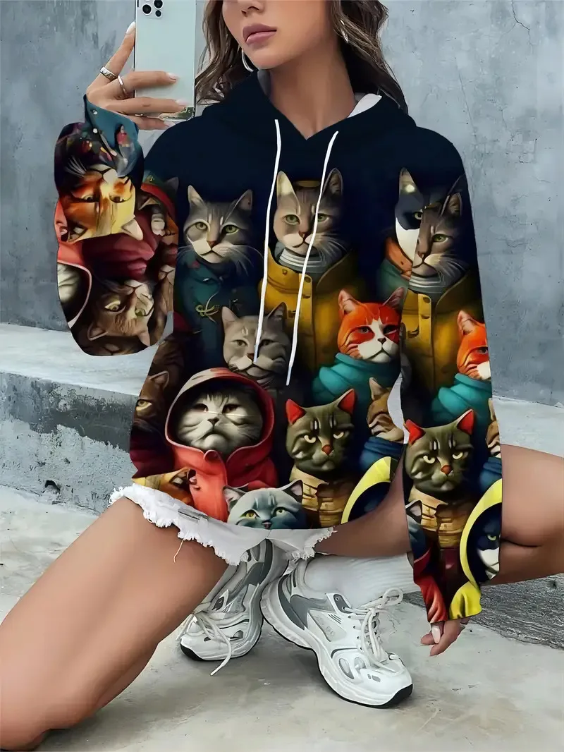 الخريف لطيف القط الكلب هوديس الحيوان ثلاثية الأبعاد طباعة المرأة موضة قمصان سويت شيرت بقلنسوة البلوز Y2K القمم رياضية للجنسين معطف الملابس #5