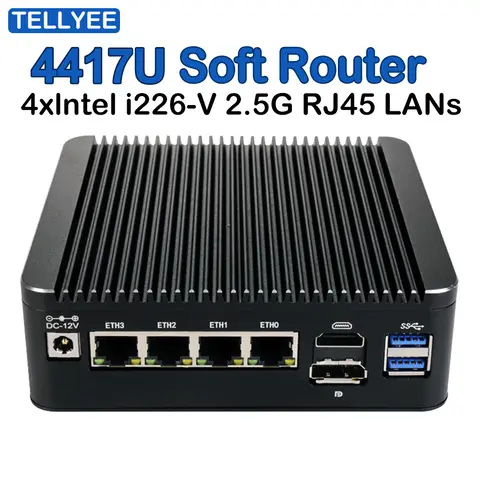 Mini PC sin ventilador con puertos RJ45 y USB-C