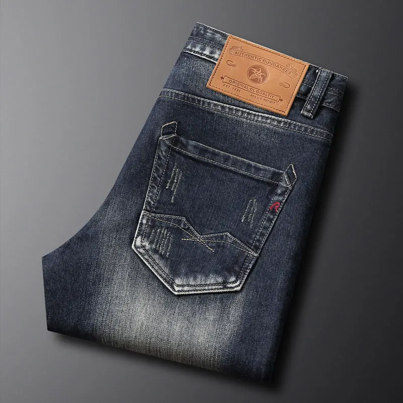 

Designer Fashion Men Jeans High Quality Retro Black Blue Stretch Slim Fit Ripped Jeans Men Y2K Vintage Denim Pants Hombre