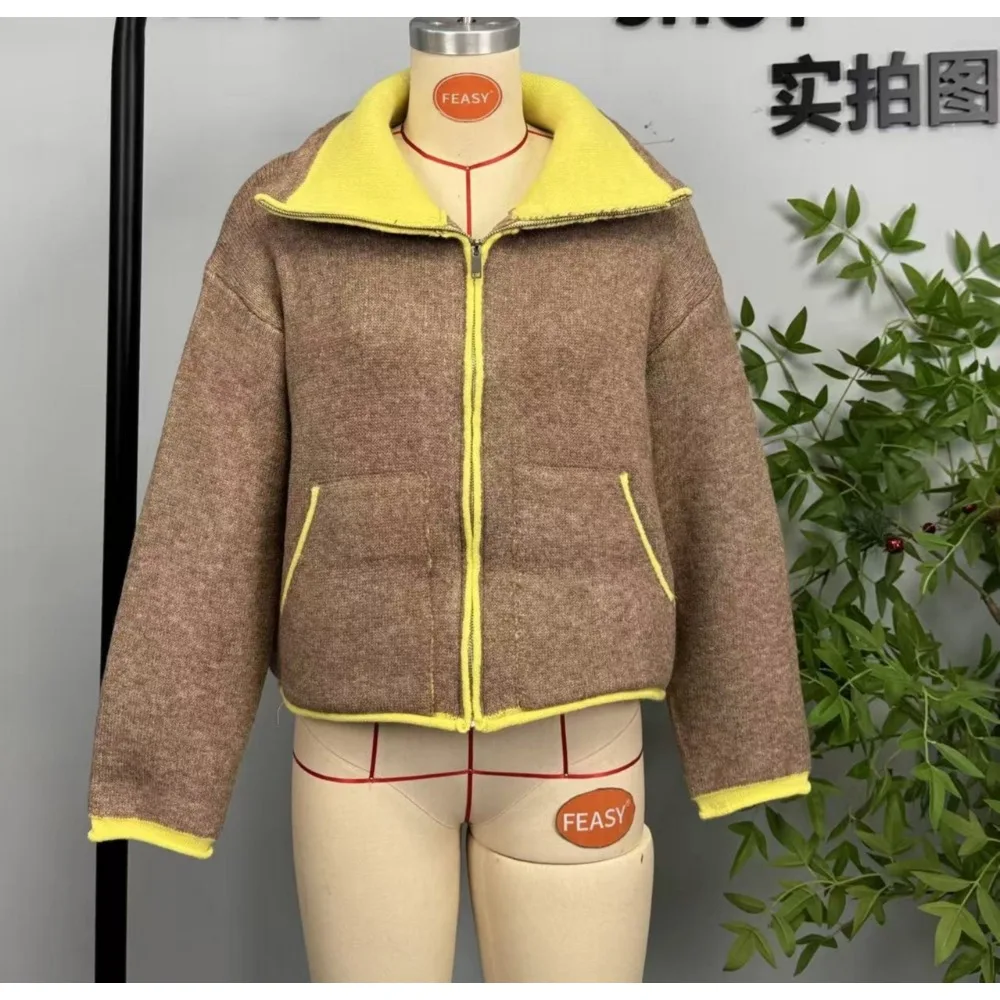 Giacca da donna con collo alla coreana a contrasto alla moda Tasca con cerniera Giubbotti bomber a maniche lunghe Lady Nuovo autunno inverno Capispalla casual da strada