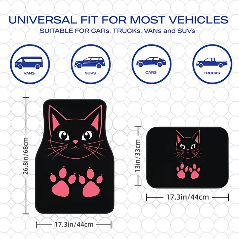 4Pcs Pink and Black Cat Paw Print Pattern Car Floor Mats, Universal Car Interior Mats, Durable Polyester Fiber, Mother's Day Gift, Suitable for All Types of Cars and Suvs, Interior Decorative Mats, Wear-Resistant and Non-Slip, Car-Specific Floor Mats, Perfect Gift for Loved Ones and Friends, Fun Design Floor Mats, High-Quality Materials, Holiday Shoppers, Truck Owners