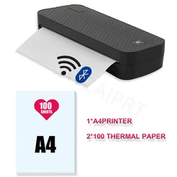 New 2024 Mini Thermal Printer Roll Papers Portable Bluetooth Inkless A4 Thermal Roll Paper Machine Toll Printing for Office Home