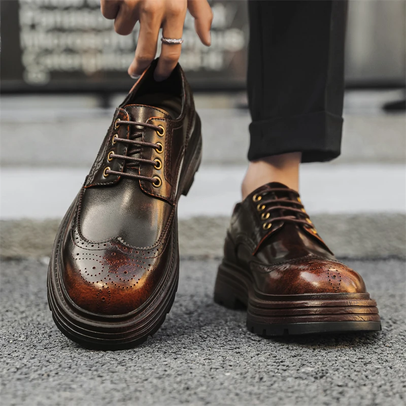 

Spring Men's Shoes High-quality Vintage Carving Oxfords Men's Casual Lace-up Dress Shoes Eather Loafers Moccasins Office Shoes