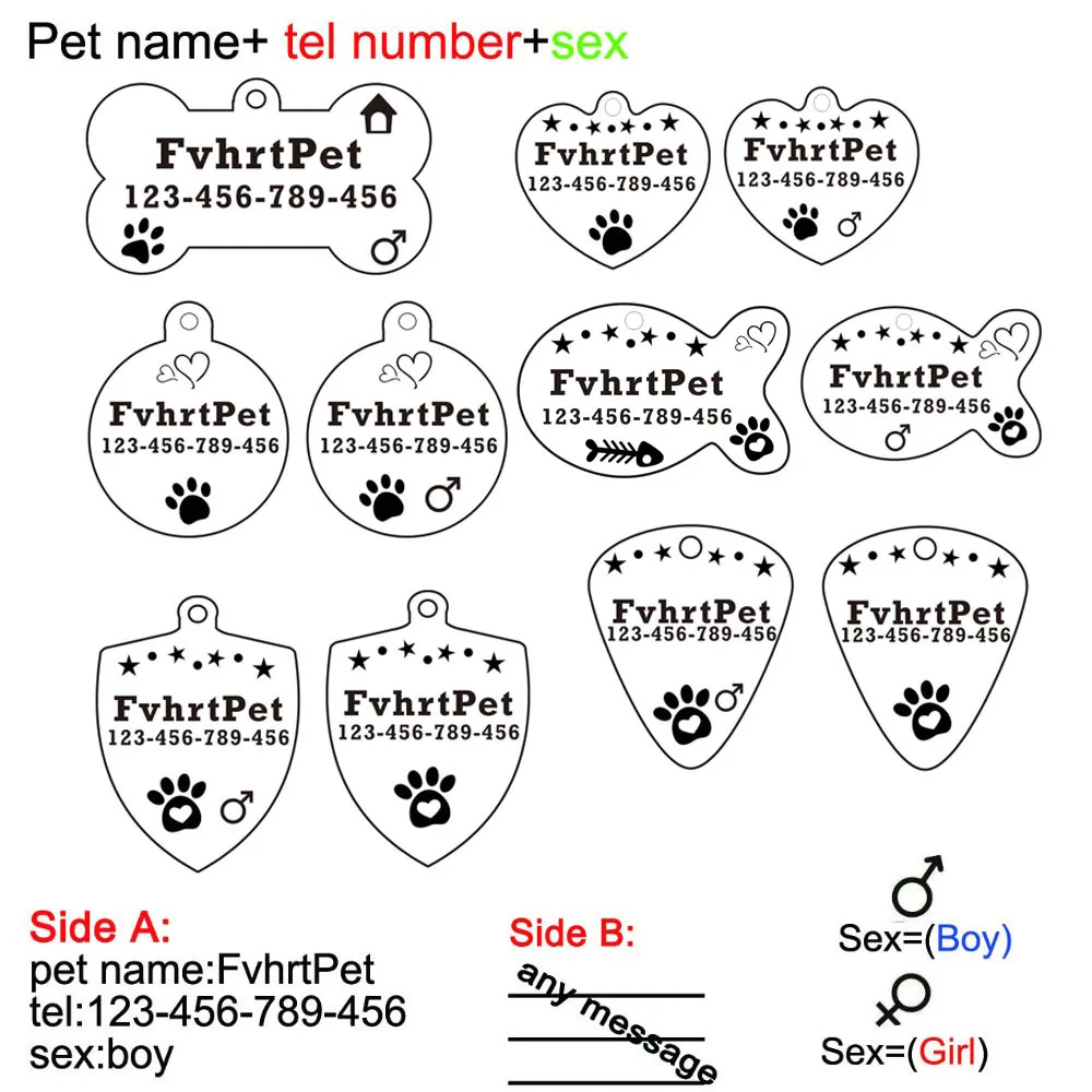 Stainless Steel Pet ID Tag, Cat Collar Accessories with Telephone, Sex and Name Tags, Free Engraved Products, Pet Supplies