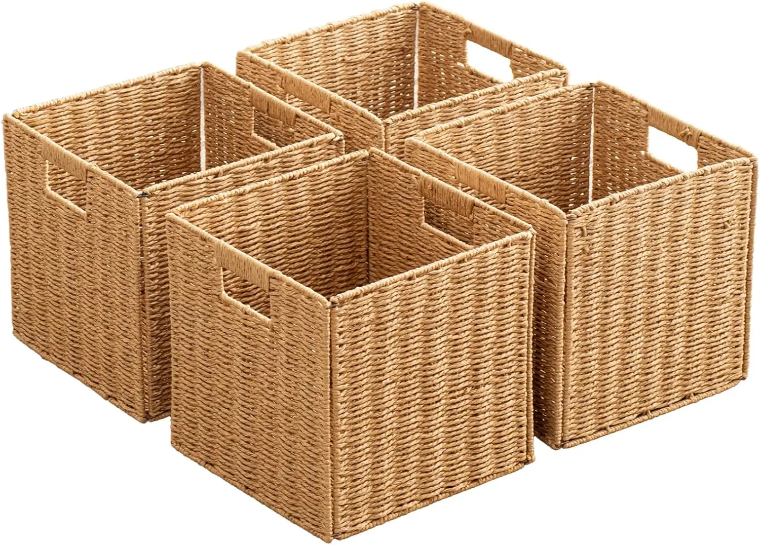

Foldable Paper Rope Storage Baskets with Handles, Set of 4 Collapsible Organizer Cubes for Home
