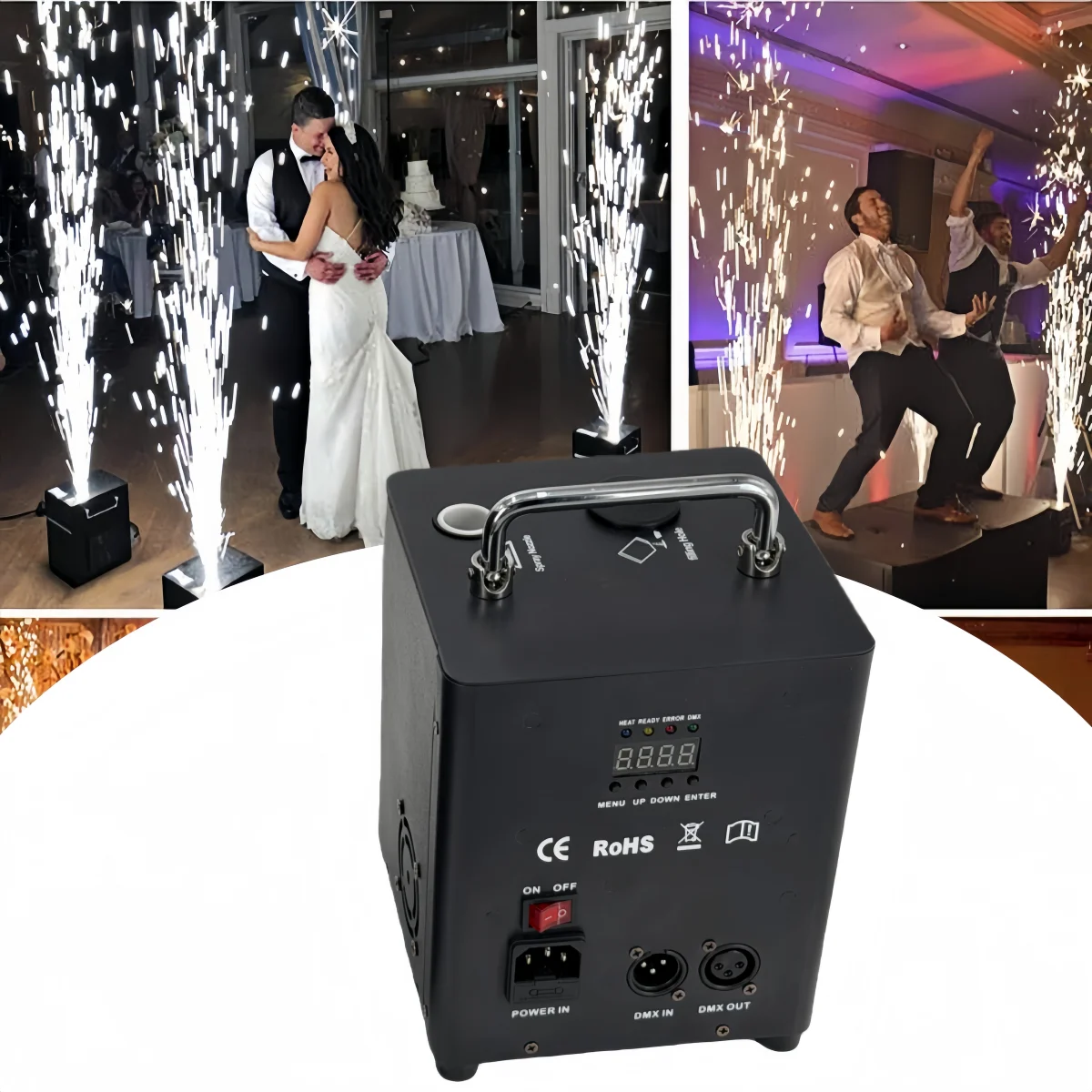 

400W Mini Cold Sparks Machine Flight case Indoor Outdoor DJ Stage Wedding DMX512 Equipment Wireless Remote Firework Machine