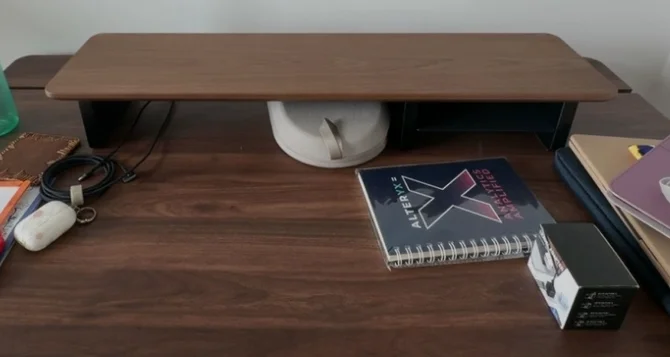 For Black Walnut Top Z1 Desktop Monitor Stand, Multifunctional Computer Screen Riser, Desk Organizer Storage Rack