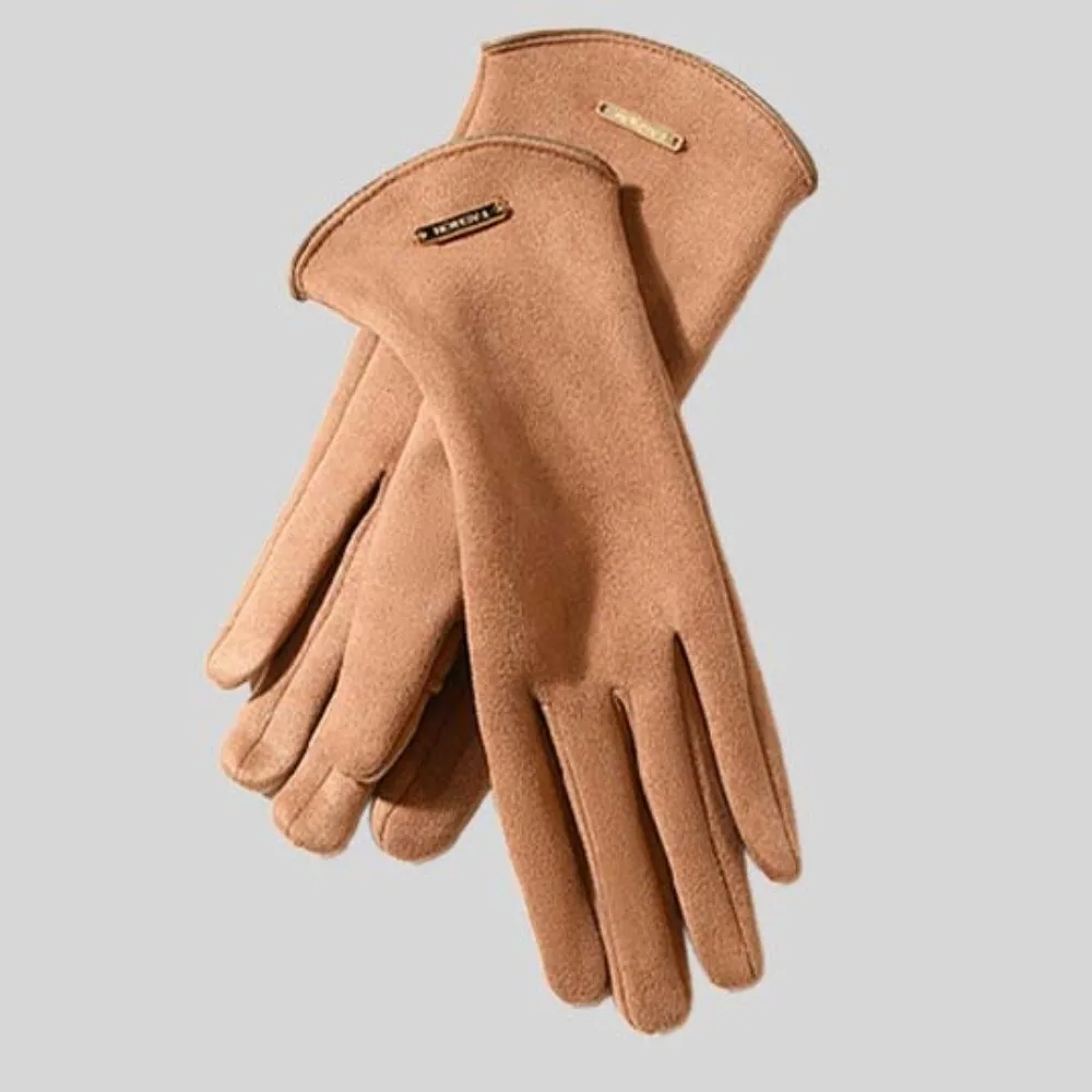 Faux Suede Winter Suede Gloves Solid Color Soft Texture Touchscreen Driving Mittens Elastic Wrist Full Fingers