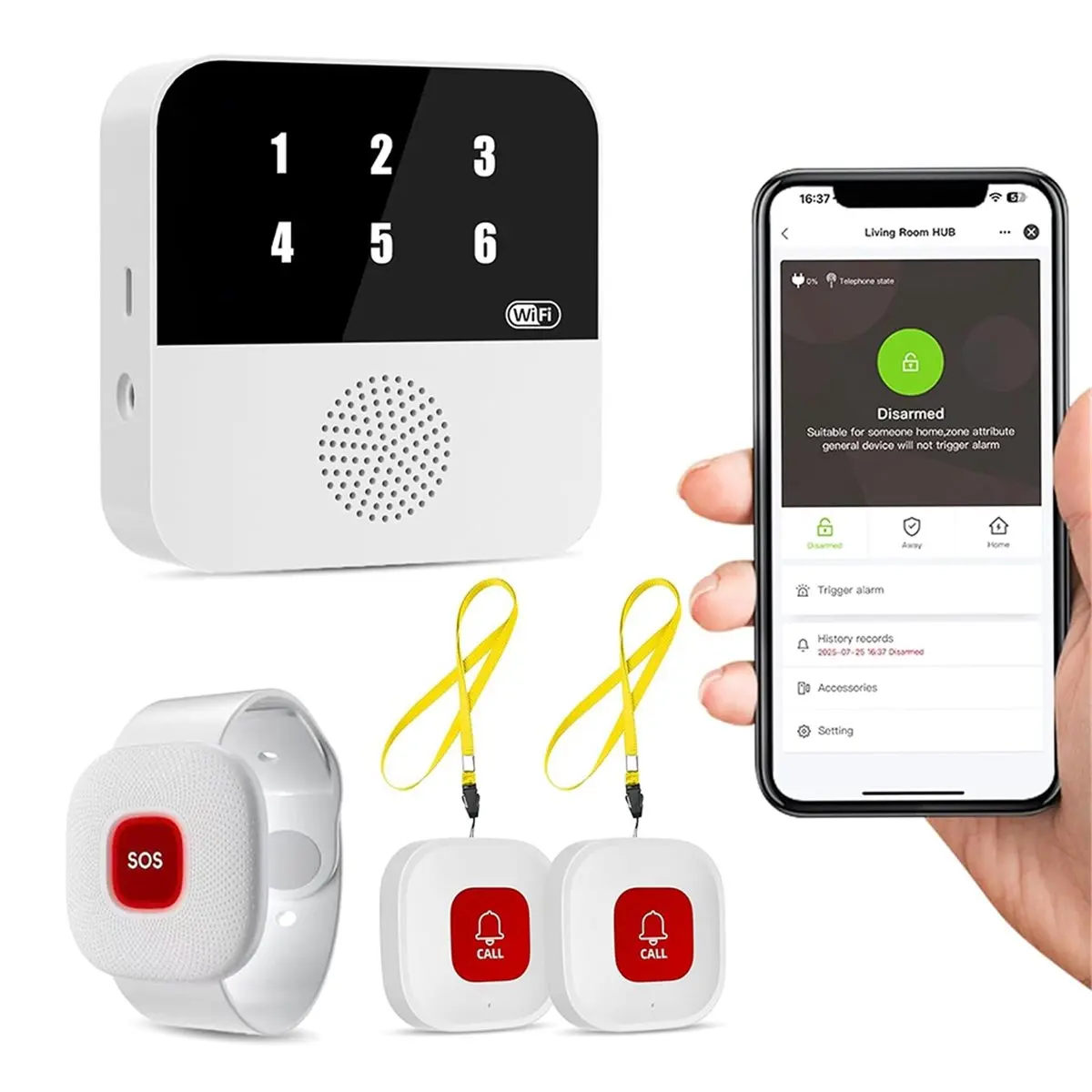 واي فاي مقدم الرعاية النداء نظام الاتصال الذكي عرض المتصل معصمه + 2 أزرار الاتصال، زر تنبيه الطوارئ لكبار السن #5