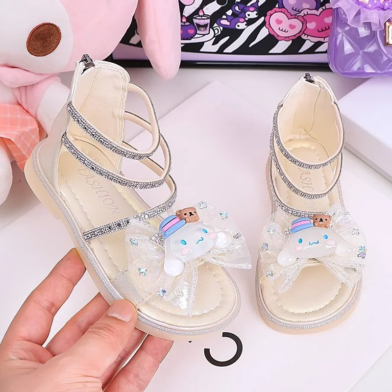 

Summer Cinnamoroll Pendant Kawaii Sanrio Anime Children Crystal Princess Shoes 2025 Cute Sandals Slippers Gifts for Kids