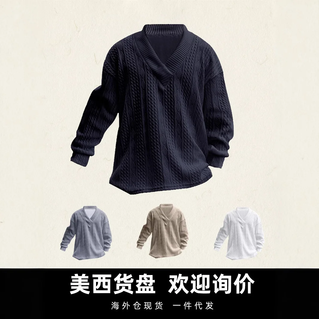 Musim Semi Musim Gugur 2025 Mode Baru Pria Warna Solid Kasual Trendi Longgar Sederhana Dasar Rajutan Pullover Sweater Pakaian Pria Atasan