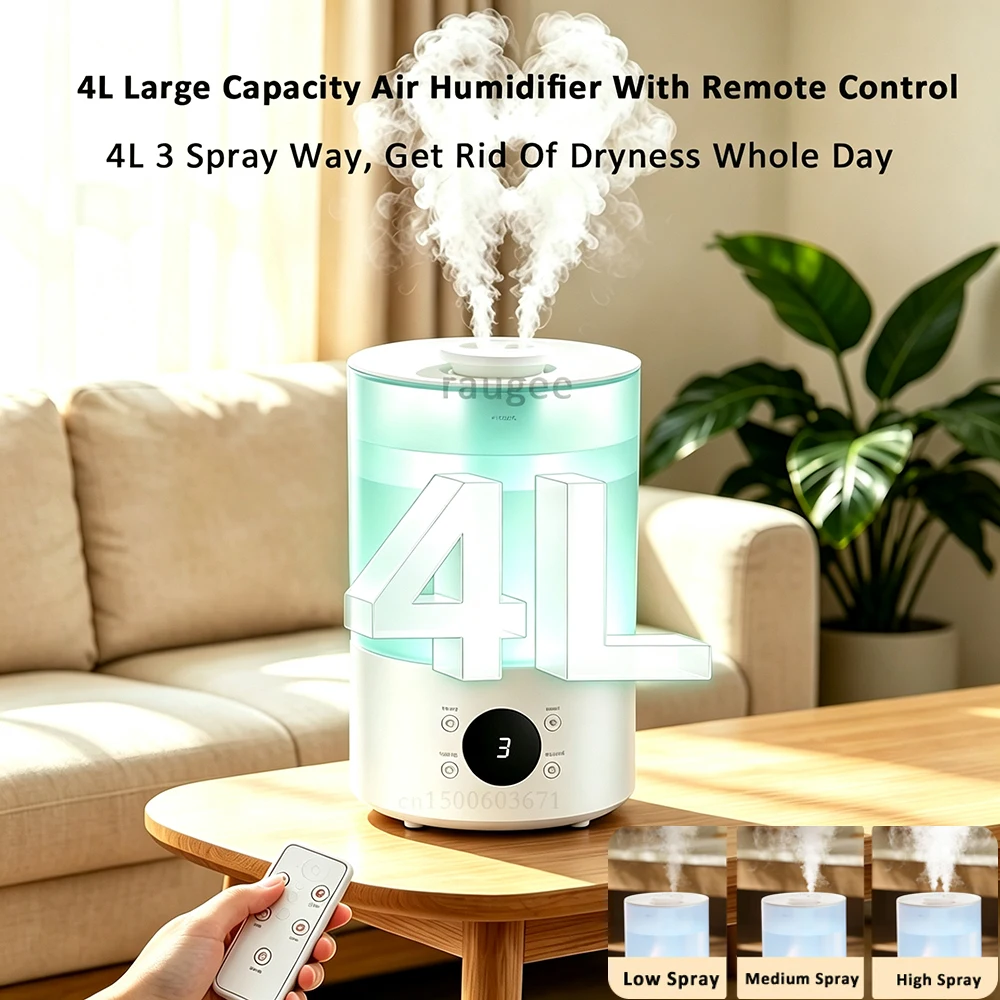 4L Air Humidifier Double Spray Port Large Capacity Mute Mist Maker Home Bedroom Colorful Light Humidifier with Remote Control