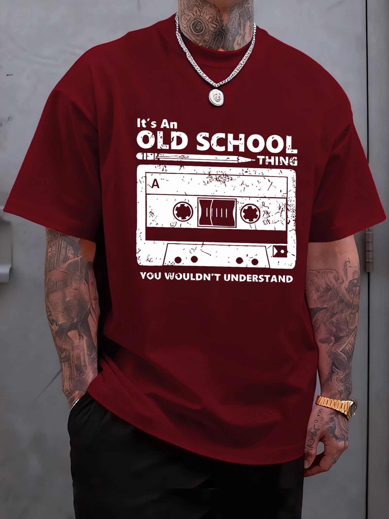 It'S An Old School Thing Tape Print T-Shirt Männer Sport Crewneck T Shirt Baumwolle Sommer Weiche Kleidung Casual Lose Männliche Streetwear – Detail 12