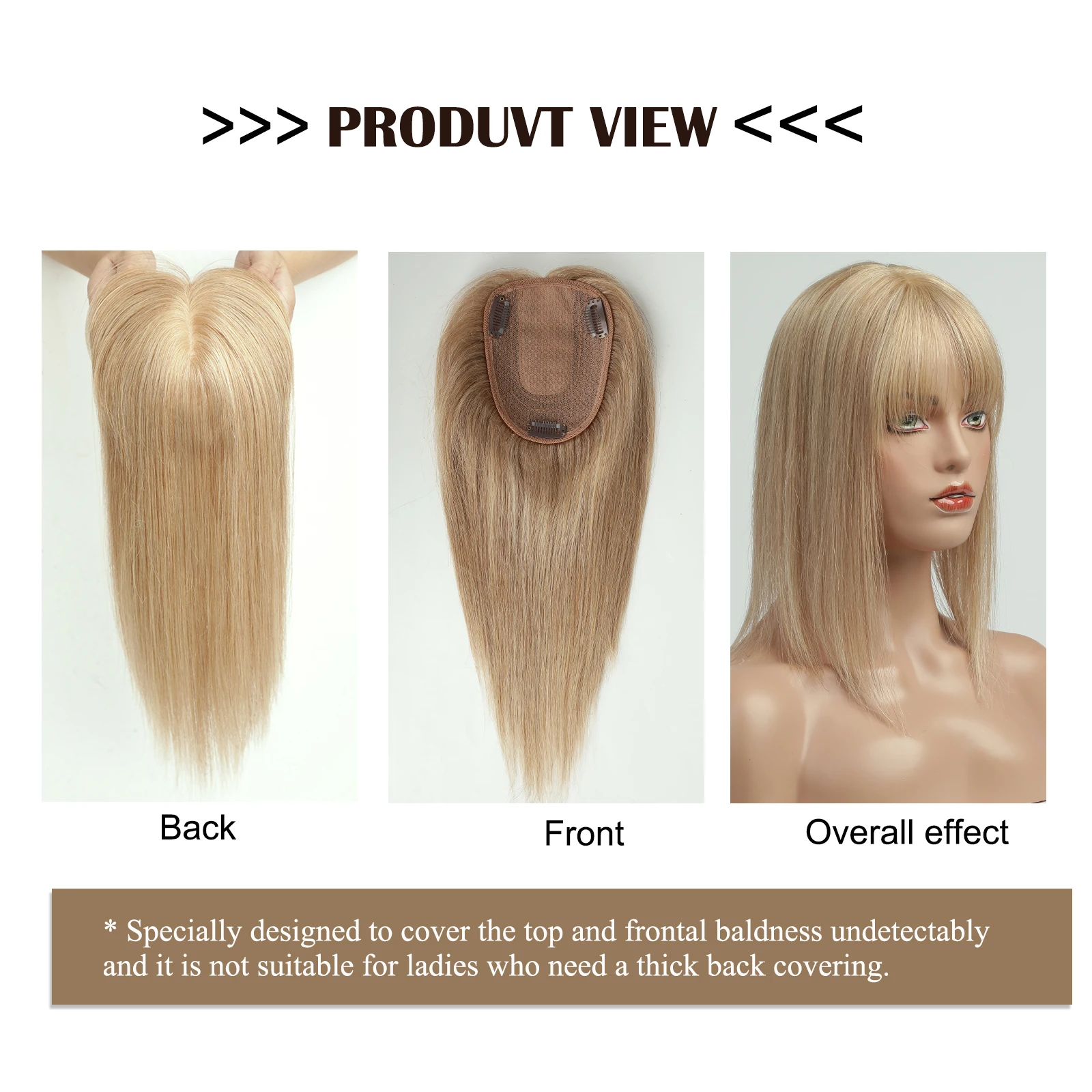 Natural Blonde 14 In Straight Silk Base Top Human Hair Topper with Bangs Clips 100% Remy Hairpieces for Women HairToppers Female
