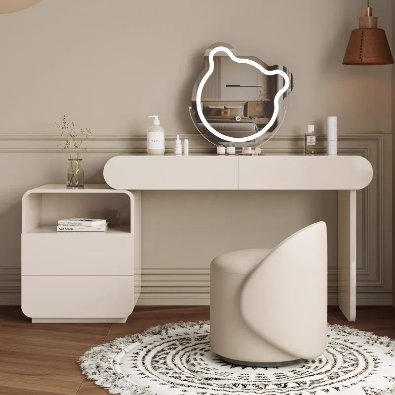 Nordic Luxury Princess Dressing Table Modern Simple Wireless Charging Makeup Vanity with Light for Bedroom