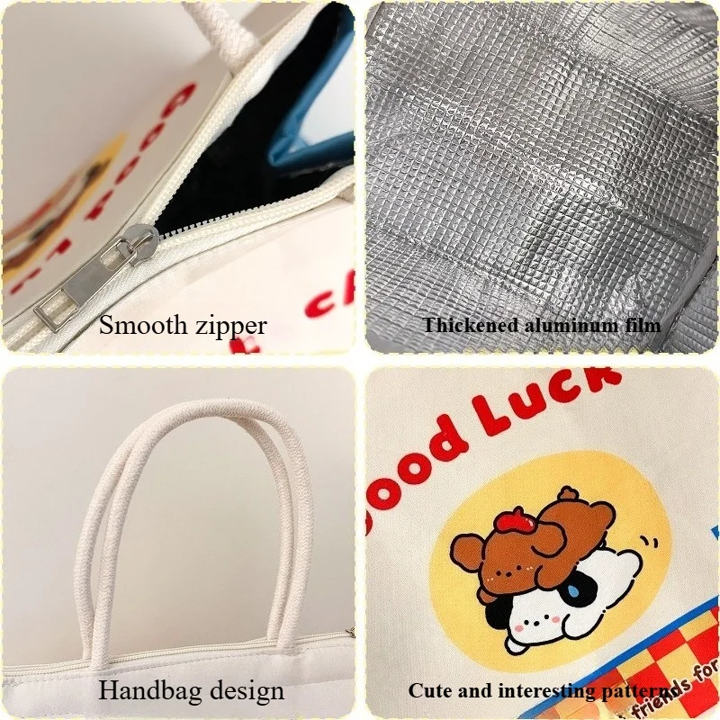 Cute Insulated Lunch Bag Handheld Bento Cooler Tote Eco Food Storage Bag for Student Office Worker Dorm Use