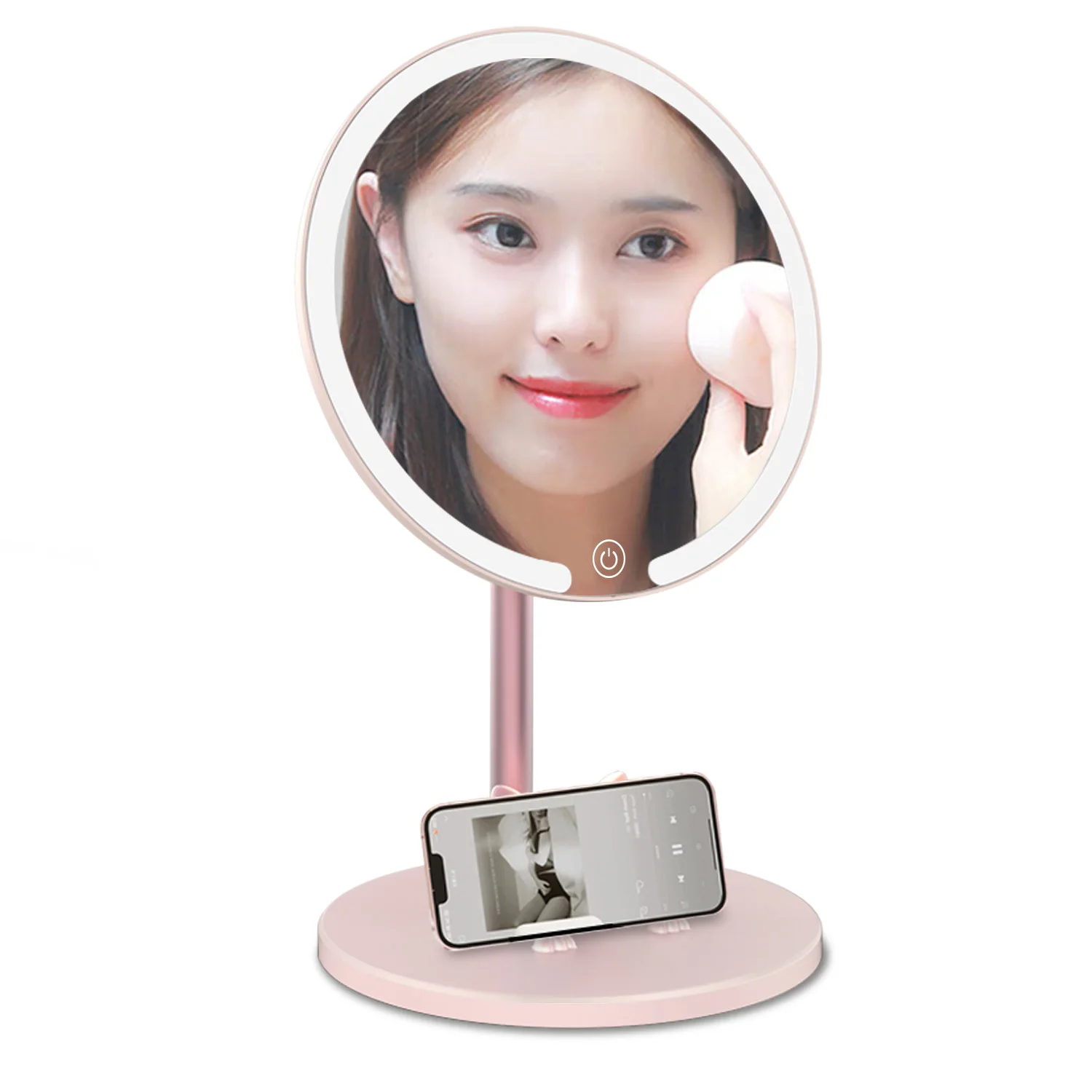 

Stepless Dimmable Vanity Mirror with Built-in Battery, Portable LED Makeup Mirror HD Glass Surface, Touch Controls USB Charging
