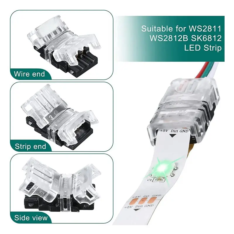 DT39 33 Pieces Tunable 3 Pin LED Strip Connectors 10mm, LED Light Connectors for WS2811 WS2812B, No Soldering