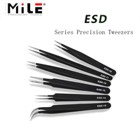 MILE 6PCS/SET ESD-10,11,12,13,14,15 Precision Anti Static Tweezers Stainless Steel Tweezers Set For BGA Work Repair Tool