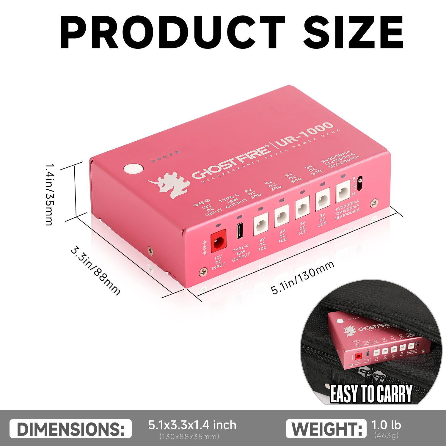GHOST FIRE Guitar Power Supply 5 Isolated Output Effect Pedal Supply for 9V/12V/18V Effect Pedal with USB Charging Port