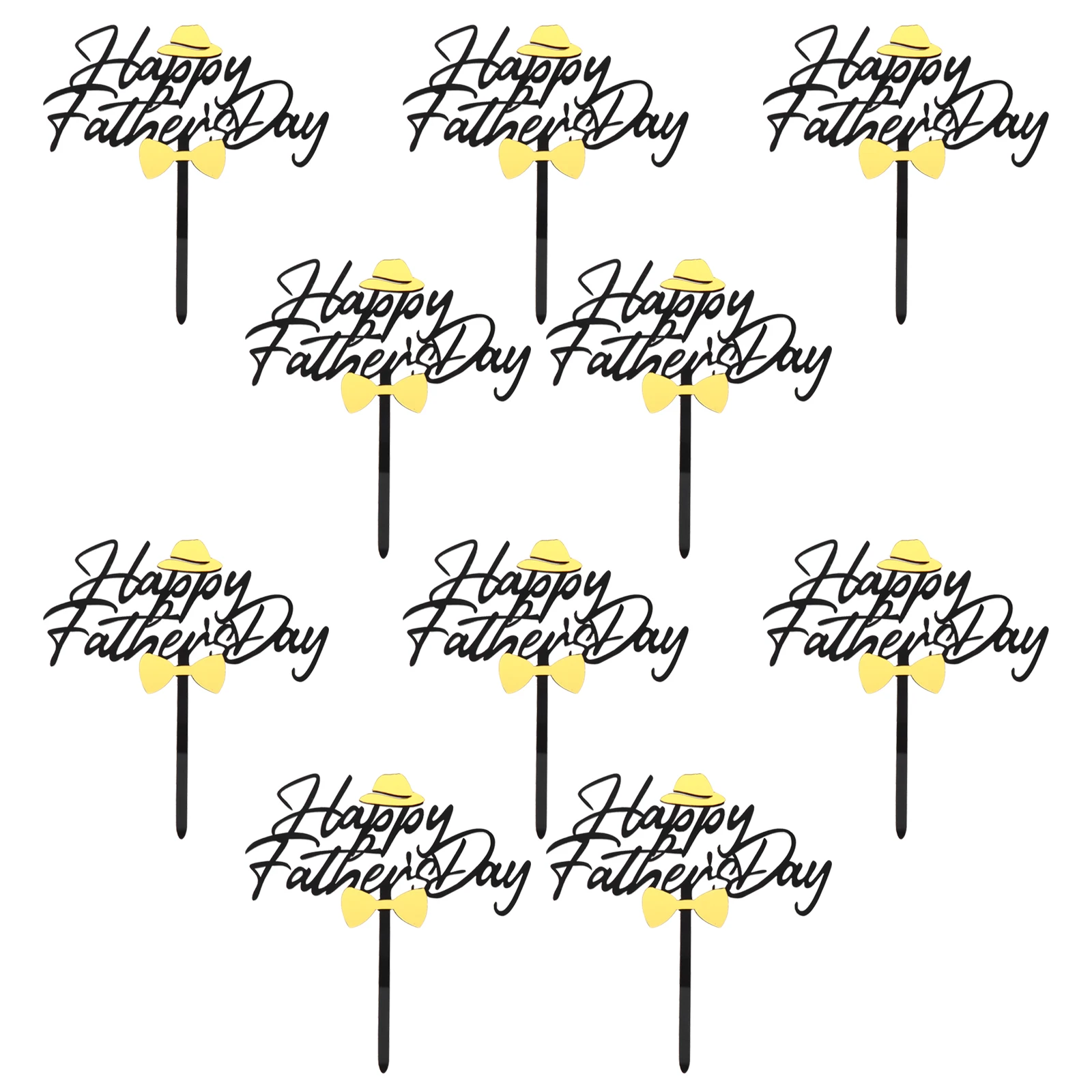 

10Pcs Father's Day Acrylic Cake Decorative Toppers Gold Cake Picks Party Supplies Ornaments Father's Day Decorations