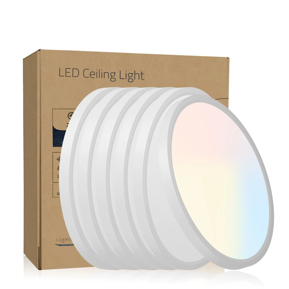 

6PK 12in LED Flush Ceiling Light:2880 Lumens,5 CCT 2700-6500K,Round,Dimmable Bath/Shower