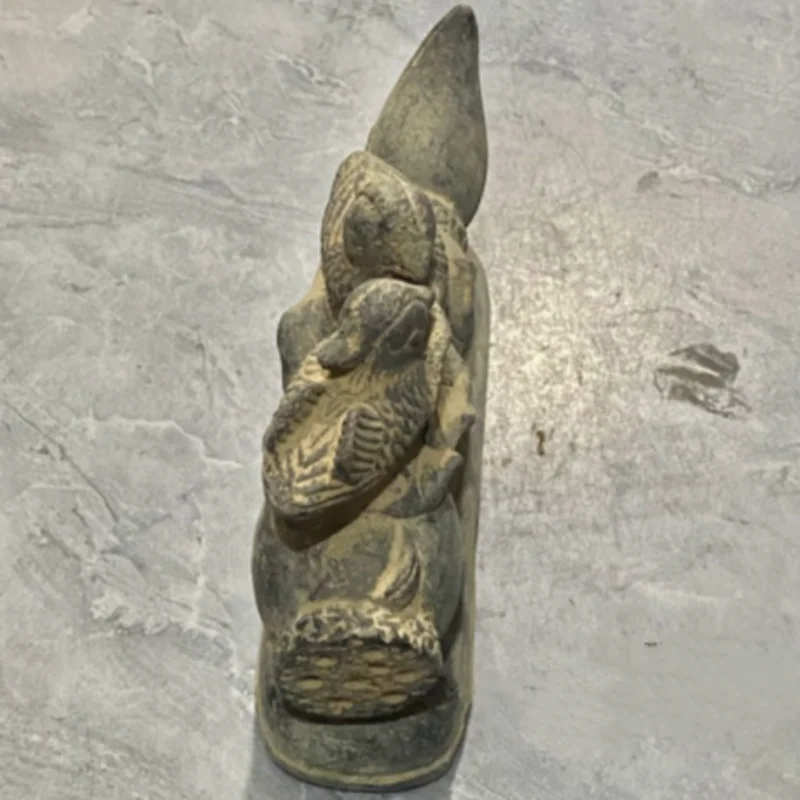 Antique Bronze Mandarin Duck Brush Rest - Chinese Scholar Desk Ornament for Study Room Desktop Decor and Collection Craft