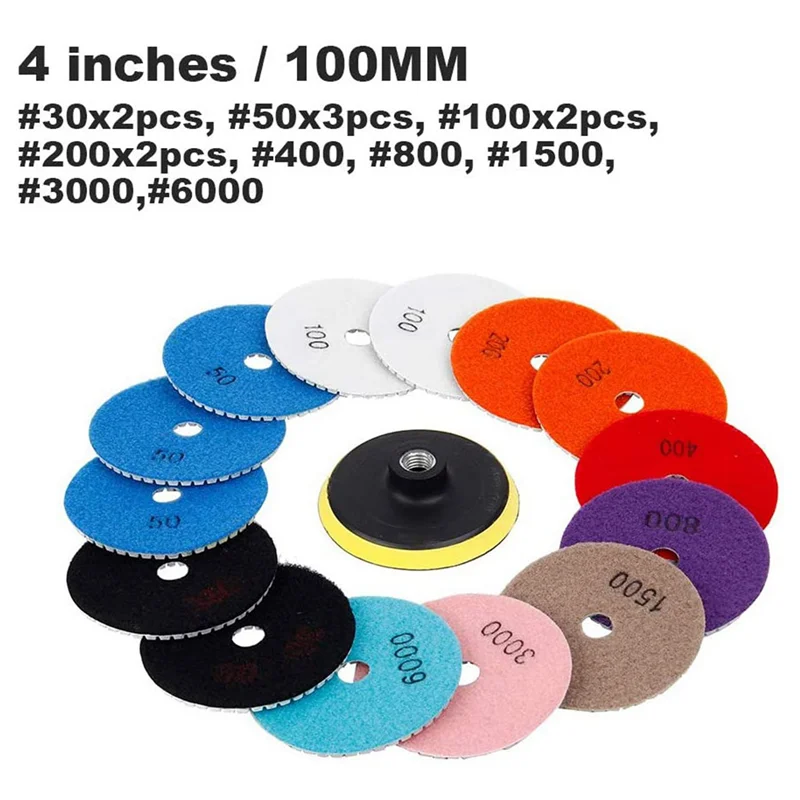 【Price-Drop!】45Pcs Diamond Polishing Pads Kit 4 Inch 100Mm Wet/Dry For Granite Stone Concrete Marble Polishing Use Grinding Disc