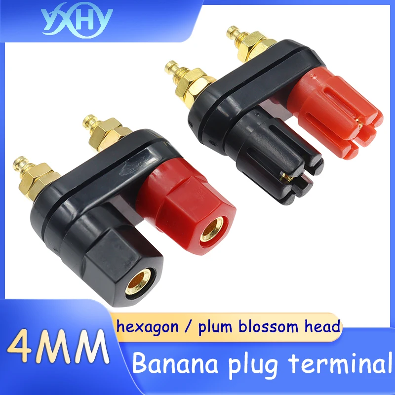 

pcs Dual-unit dual-position speaker amplifier binding posts, red and black, double hex/dual cloverhead 4mm banana plug terminals