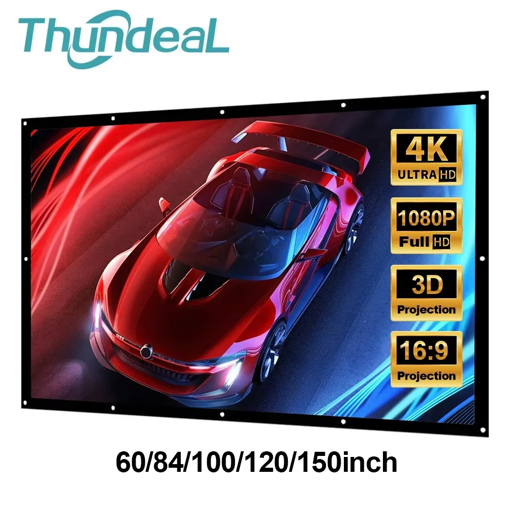 Simple Foldable Projection Screen 60 72 84 100 120 150 inch 100inch Curtain 16:9 Outdoor Full HD 2K 4K Projector Screen Curtain