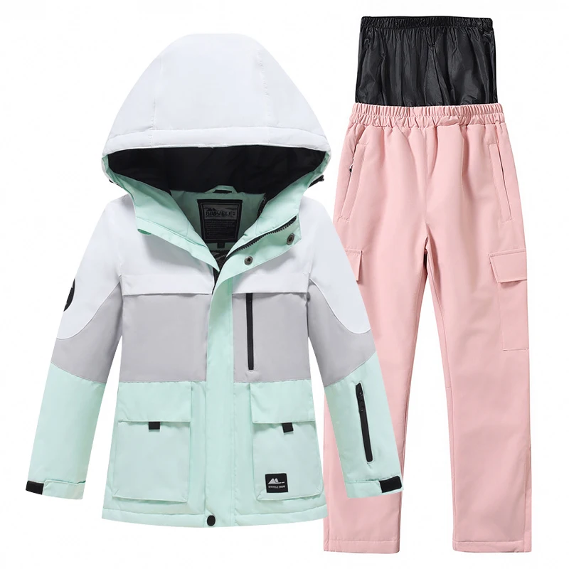 -30℃ Children's snow suit waterproof jacket and pants Warm ski suits for boys and girls aged 5-16 Luxury thickened off-road snow