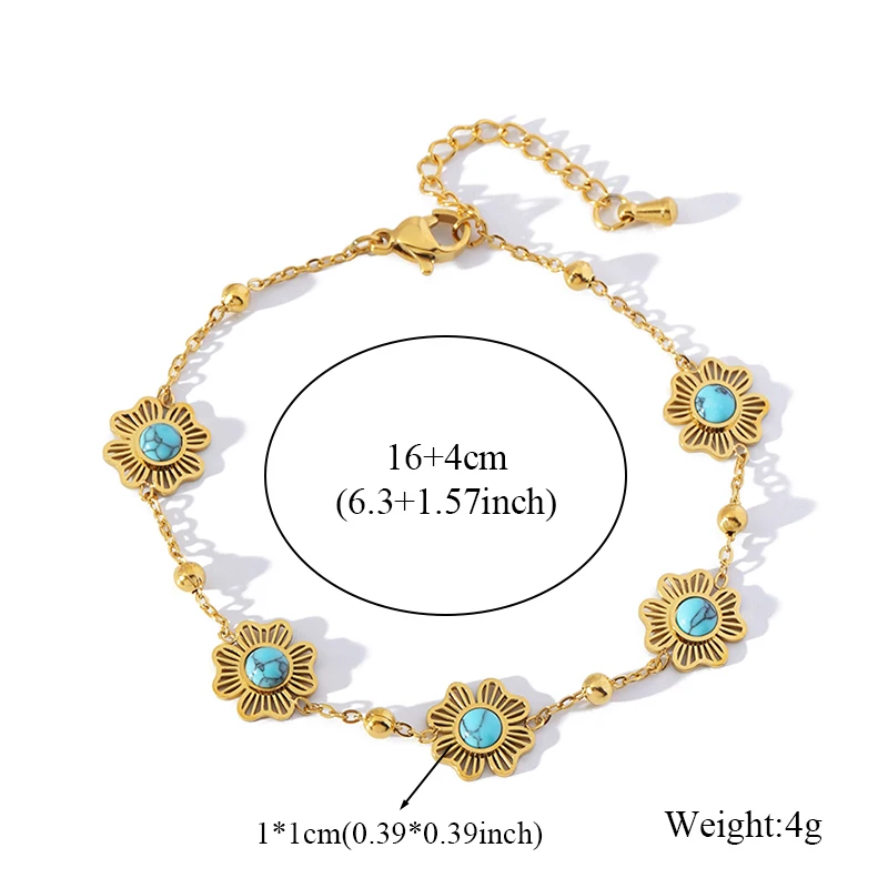 EILIECK 316L Edelstahl Künstliche Türkisblumen Halskette Armband Ohrringe Set Modischer Goldfarbener Wasserdichter Schmuck – Detail 8