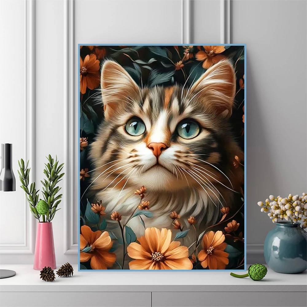 Katzen-Diamant-Stickerei Tier-Gemälde DIY Bild Strass-Diamant-Mosaik Blumen-Kreuzstich-Dekoration für Zuhause