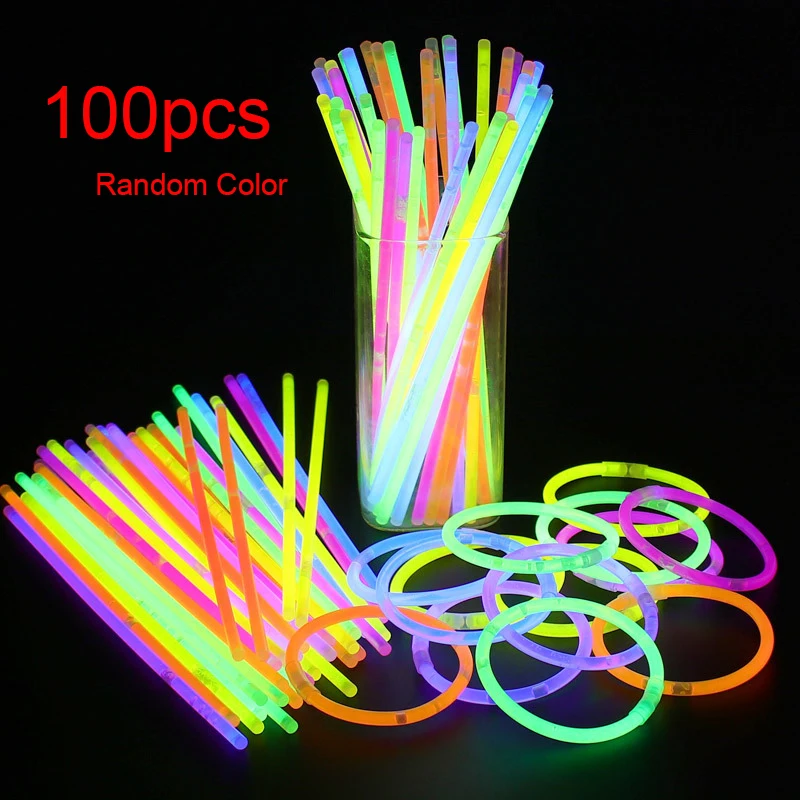 Nuovo 100Pcs Party fluorescenza Light Glow Sticks bracciali collane Neon per la festa di nozze Colorful Glow Stick Gifts