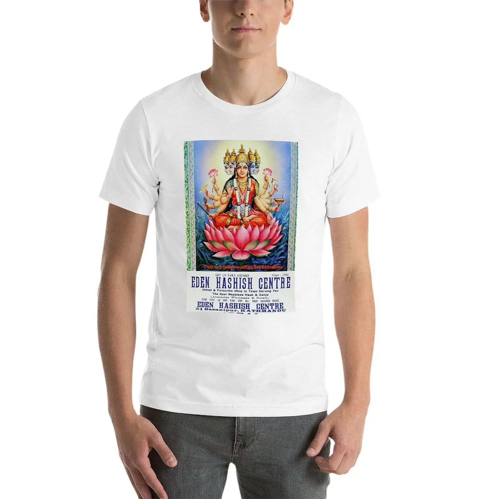 ملصق مخدر عتيق نادر من نيبال - تي شيرت EDEN HASHISH CENTER (Goddess Lakshmi).