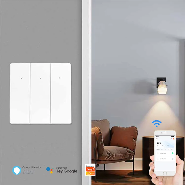 Wifi inteligente interruptor de três vias interruptor de parede lâmpada interruptor de controle remoto 433 rf suporte controle remoto do telefone móvel
