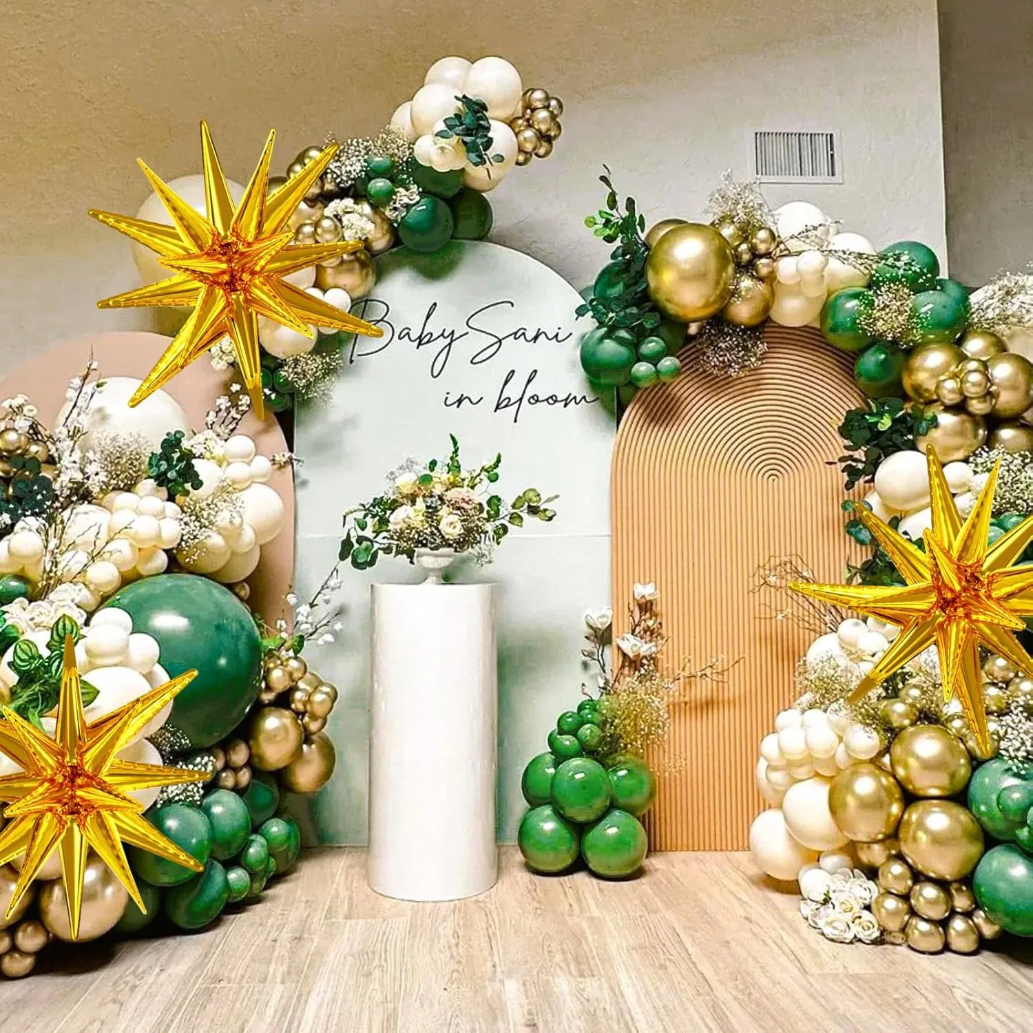 137Pcs Green and Gold with Confetti Latex Balloons Garland Arch Kit for Birthday Baby Shower Emerald Green Jungle Party Decora