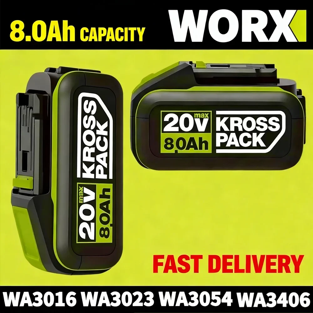

8.0Ah 20V Lithium Battery Replacement for WORX WA3551 WA3551.1 WA3553 WA3641 WX373 High Capacity Power Tool Battery