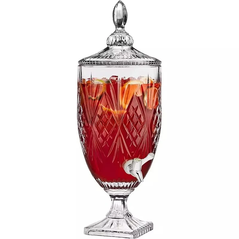 Glass Drink Dispenser Party Bar Wedding Decoration Wide Mouth Large Capacity Ice Juice Bucket with Lid with Faucet