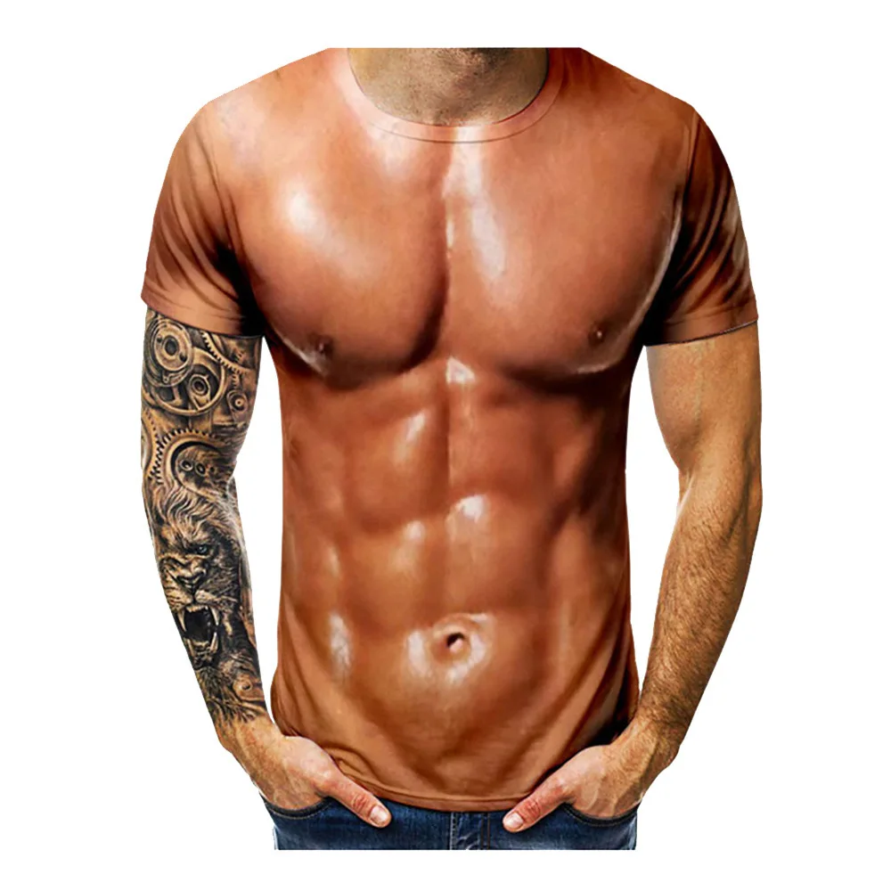 New men\'s abdominal muscles graphic t shirts 3D printing fashion short sleeved o neck T-shirt casual cool men\'s clothing y2k top