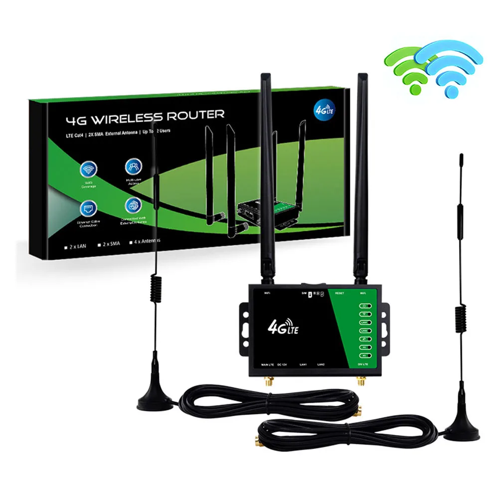WiFi Router with SIM Card Slot 4 Antennas 4G Wireless Router 150Mbps Firewall Protection Modem Router for Home Office Indoor