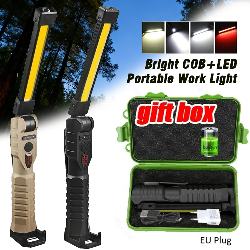 

Портативный складной светодиодный фонарь с мощным магнитом, рабочий светильник COB, перезаряжаемый через Type-C, аварийный прожектор, уличный фонарь для кемпинга