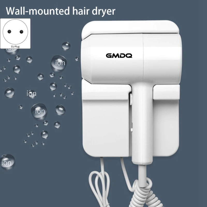 GMDQ Hot&Cold Wind Blow Hair Dryer Electric Wall Mount Bathroom Hotel Negative Ion Blower with USB Bracket Black EU Plug