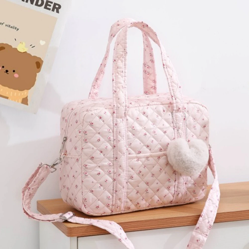 

Quilted Embroidery Handbag Large Capacity Padding Shoulder Bag Floral Printed Quilting Tote Handbag Mother and Baby Bag