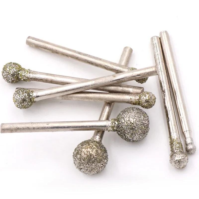 2.35 3mm Shank 60 Grit Ball Grinding Burr 3-10mm Spherical Rotary File Stone Carving Polishing Drill Bit For Dremel Rotary Tool
